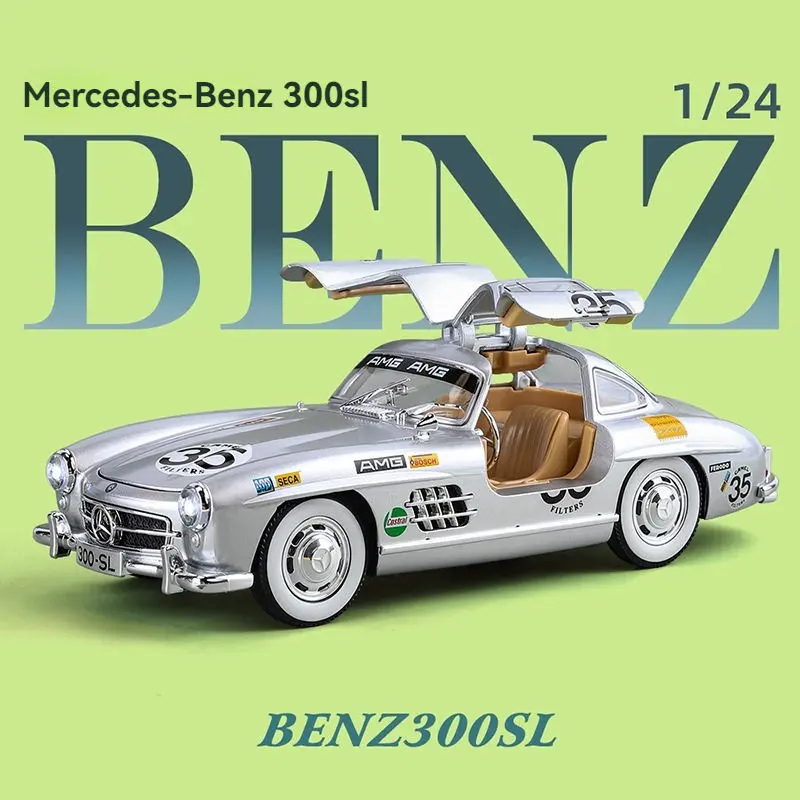 Diecast 1:24 Ölçek Mercedes Benz 300SL Sesli Işıklı Metal Araba - Görsel 3