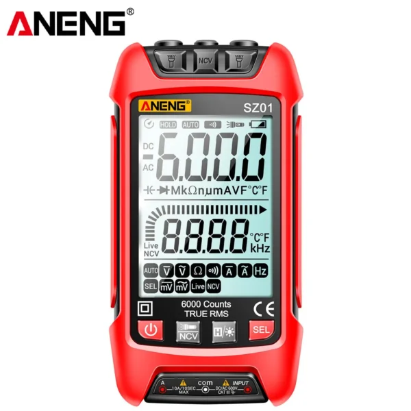Aneng Sz01 Akıllı Dijital Multimetre 6000 Sayımlar True Rms Otomatik Elektrik Sayacı Sıcaklık Direnci Transistör Test Cihazı