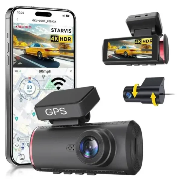 Antcam M8 4k+1080p İki Kameralı 3 İnç Ekranlı Wifi Gps Gece Görüş Hdr Araç İçi Kamera