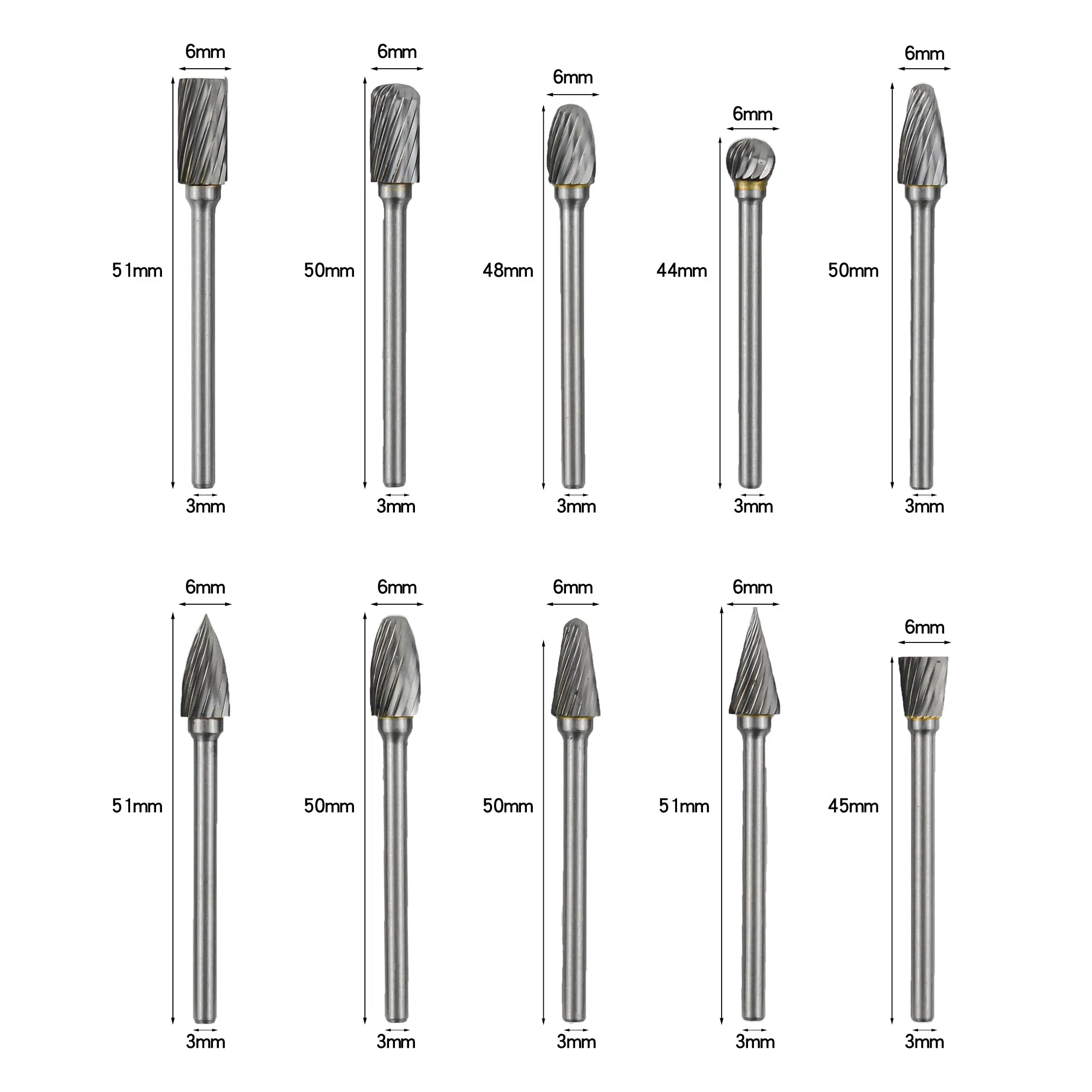 Distr 10 Adet 3X6Mm 3Mm Shank Tungsten KarbüR Freze Seti ÇIft Kesim Katı KarbüR DöNer Freze Seti Kalıp TaşLama Matkabı İÇIn - Görsel 6