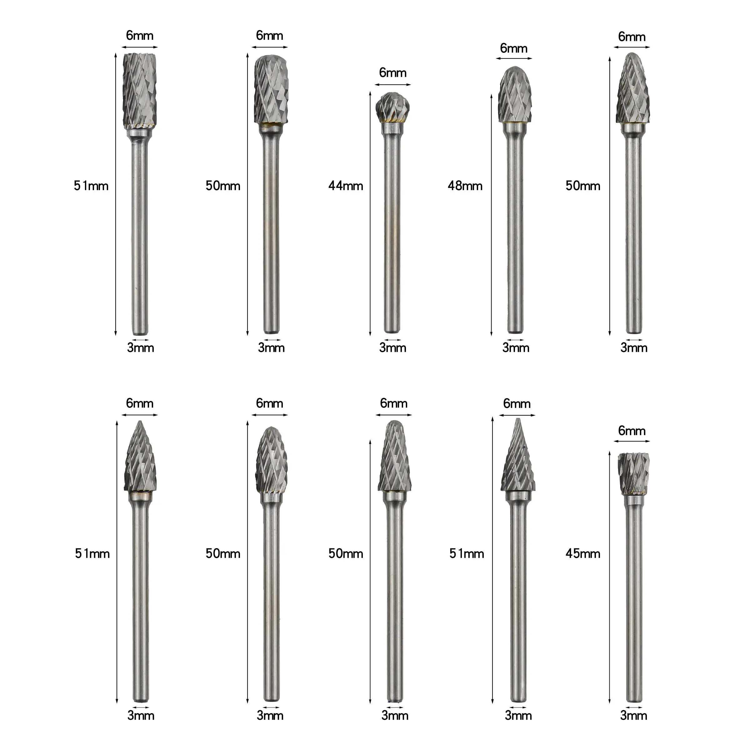 Distr 10 Adet 3X6Mm 3Mm Shank Tungsten KarbüR Freze Seti ÇIft Kesim Katı KarbüR DöNer Freze Seti Kalıp TaşLama Matkabı İÇIn - Görsel 5