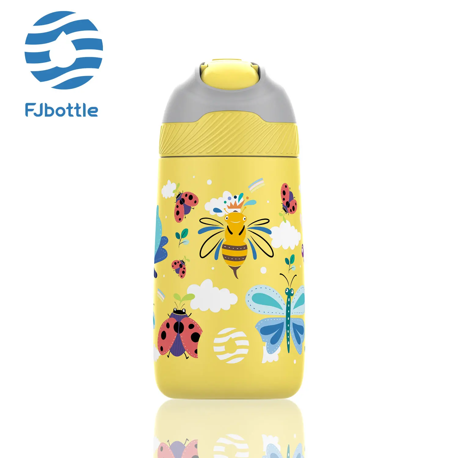 Fjbottle Çocuk 350 Ml Bpa'sız Pipetli Çelik Matara Paslanmaz Çelik Termos