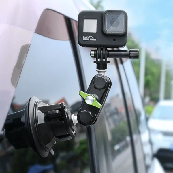 LanParte Uba-Go Alüminyum Alaşım Çift Soket 1/4" Vida Adaptörü GoPro / Dji Aksiyon Kameraları İçin Vantuzlu Kamera Tutucu