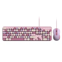 1-Couso CK280U Yuvarlak Tuş Tasarımlı Kablolu Klavye Mouse Seti Pembe
